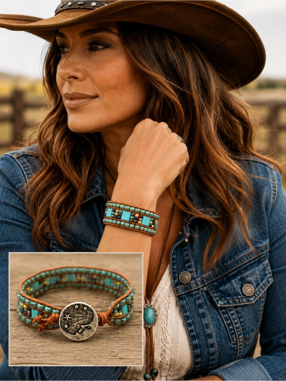 Hand Crafted Turquoise Beaded Leather Wrap Bracelet - Women's Boho Jewelry